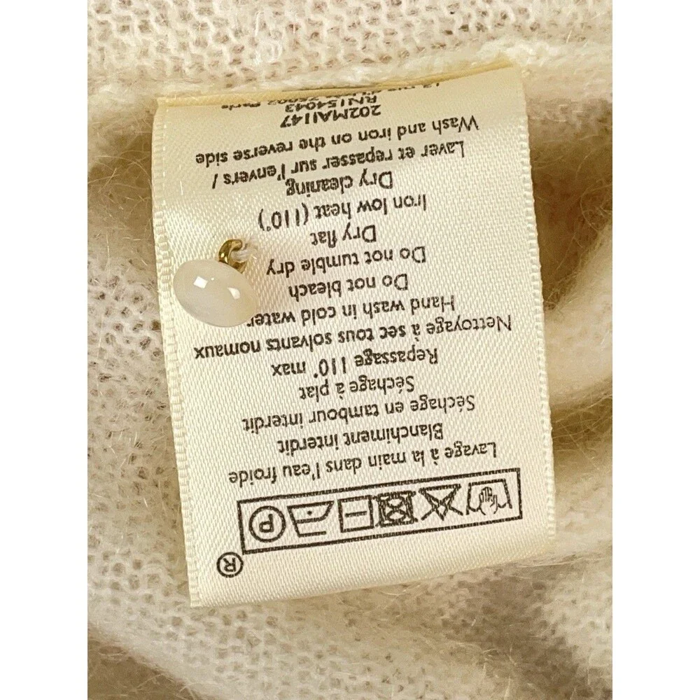 Sézane Women XXL Cardigan La Maille Lace Trim Pearl Button Kid Mohair Wool Ivory